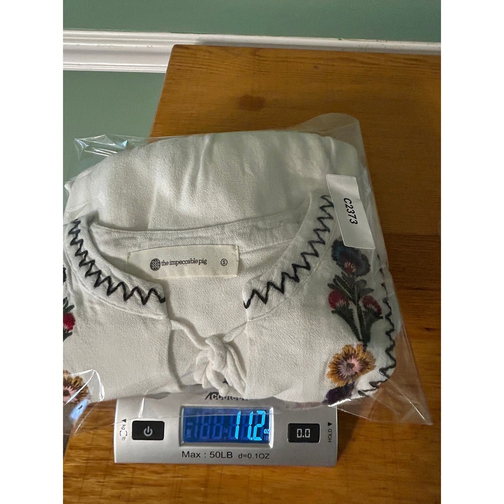 The Impeccable Pig White Embroidered Boho Babydoll Blouse Floral Cottage Hippie - Picture 13 of 13
